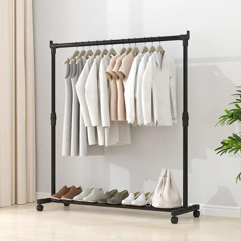 Telescopic Clothes Rack with Wheels Heavy-Duty Metal