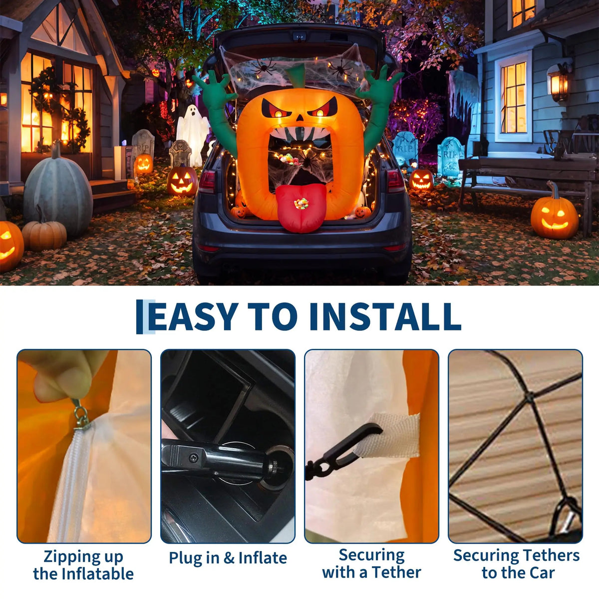 Halloween Inflatable Pumpkin Decoration 6 FT for Trunk or Treat &amp; Yard