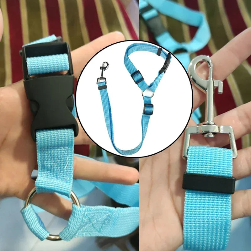 Adjustable Solid Color Pet Car Seat Belt Nylon Lead Leash (Sky Blue)