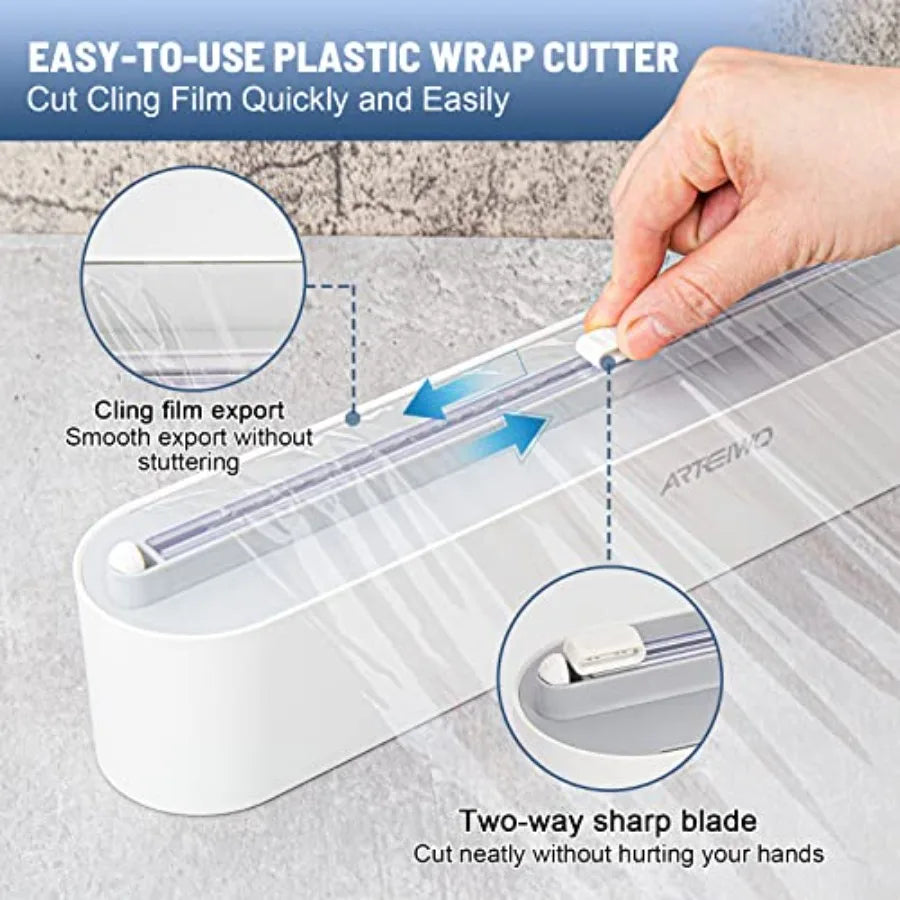 Magnetic Refillable Plastic Wrap Dispenser with Cutter