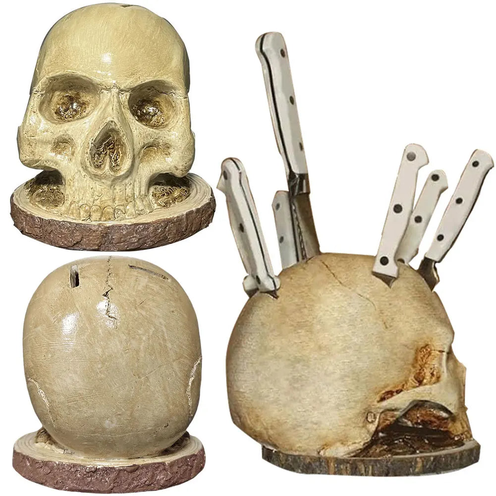 Skull Knife Holder for Halloween Goth Decor