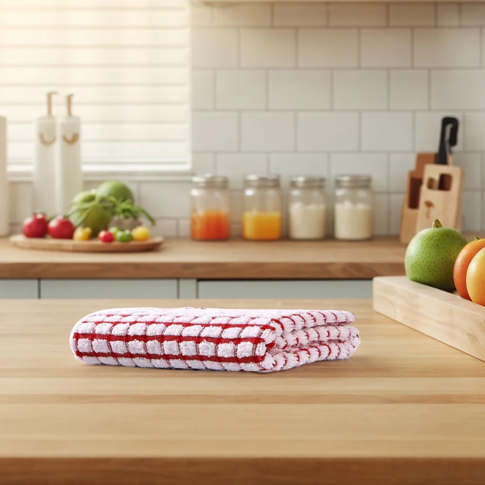 Absorbent Cotton Checkered Hand Towel Set of 12 (Red)