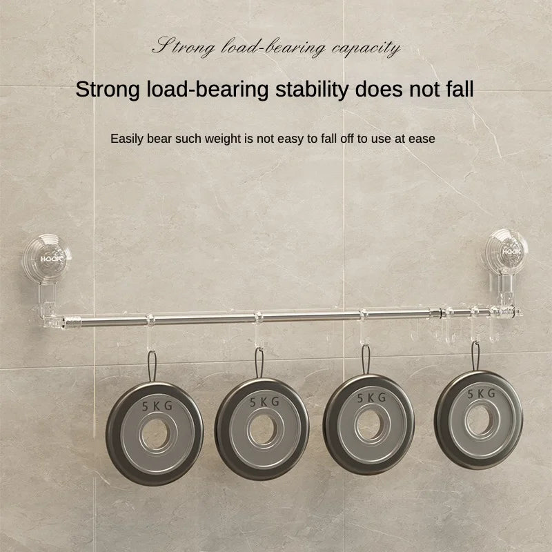 Suction Cup Retractable Towel Rack No-Drill Wall-Mounted Bath Towel Bar for Bathroom &amp; Kitchen