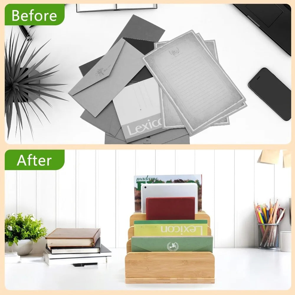 Countertop Bamboo Folder Sorter Holder – 5 Slots Desk Mail Organizer