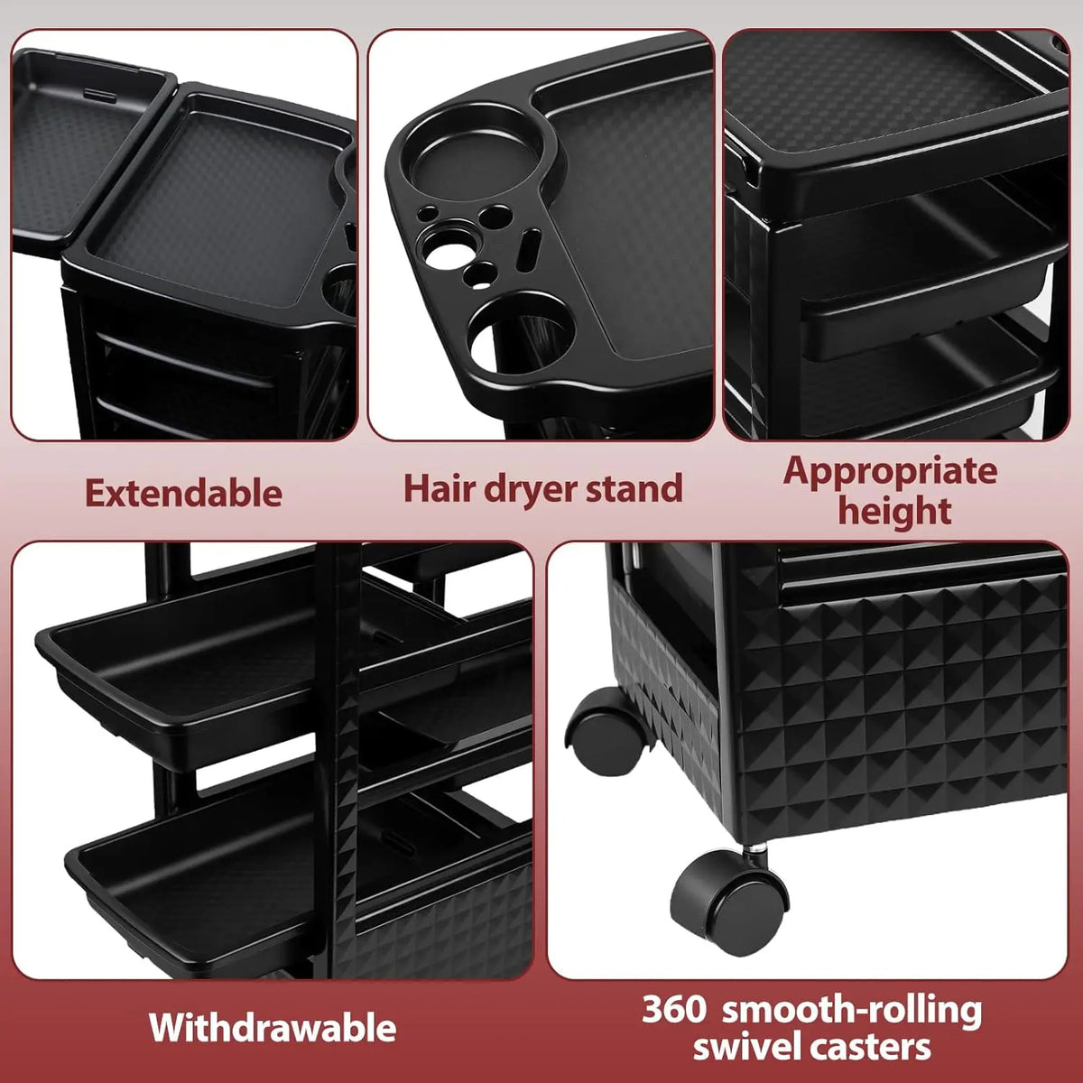 5-Tier Salon Hairdressing Rolling Cart (Black)