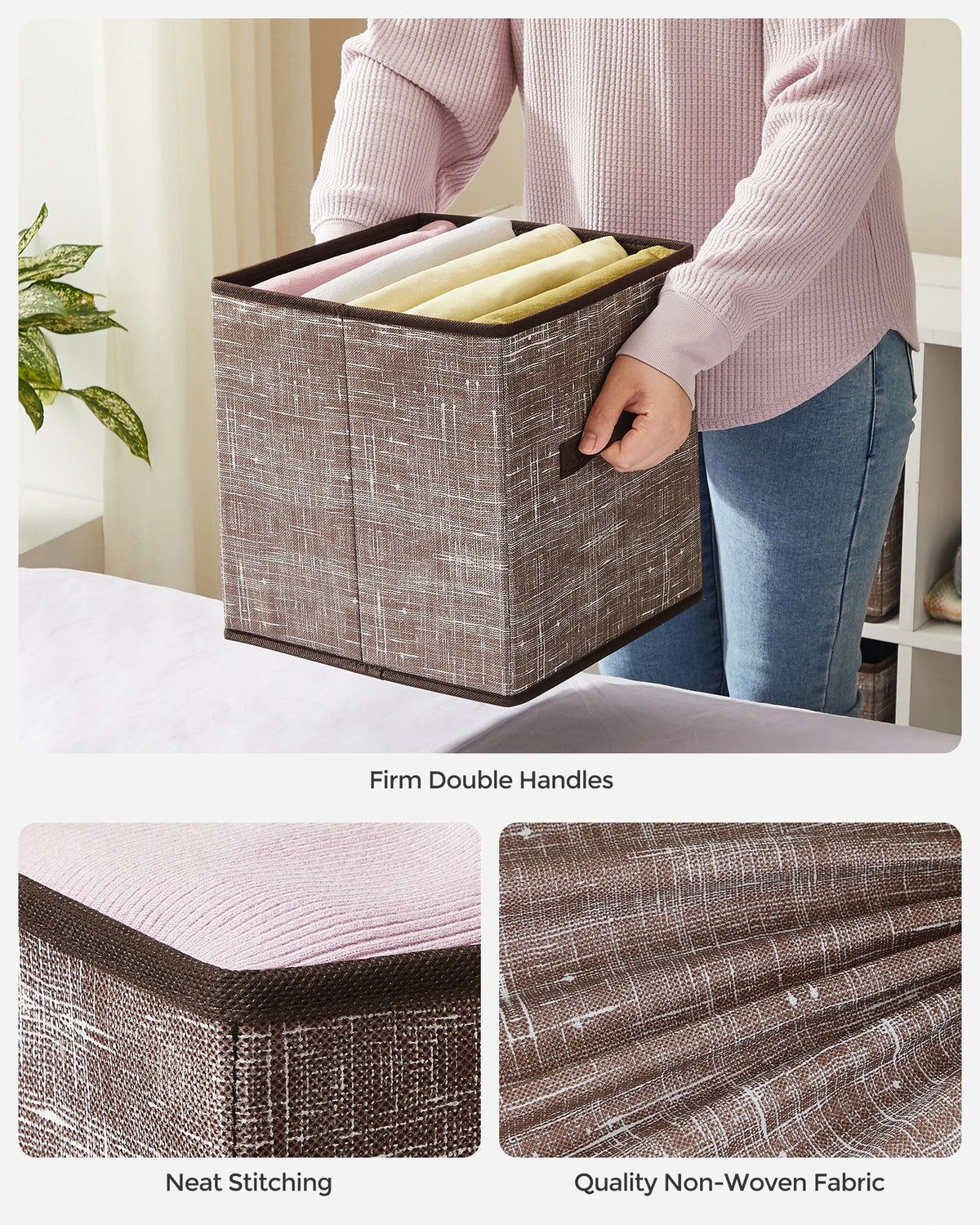 Closet Organizers 6-Pack Storage Cubes Foldable 11" Non-Woven Fabric Bins (Walnut Color)