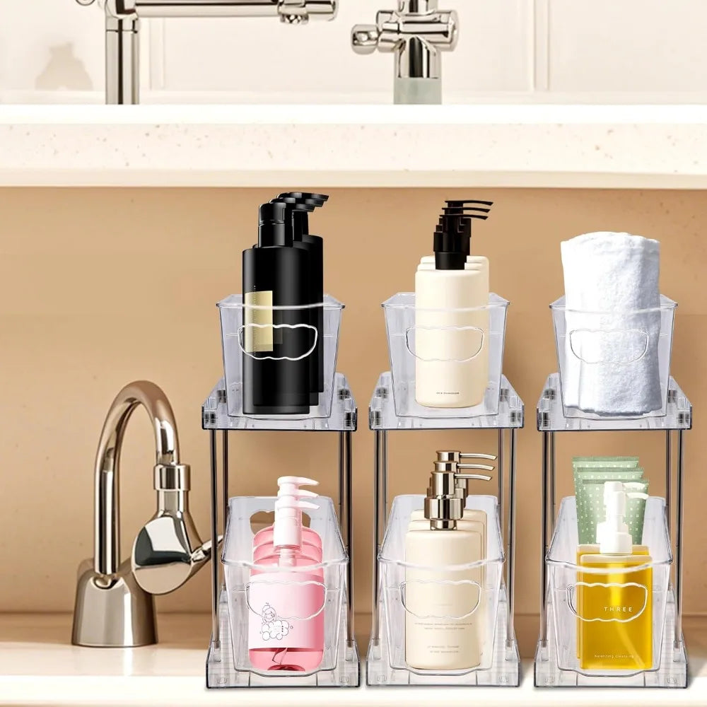 Adjustable 2-Tier Slide Out Organizer for Medicine Cabinet Vanity