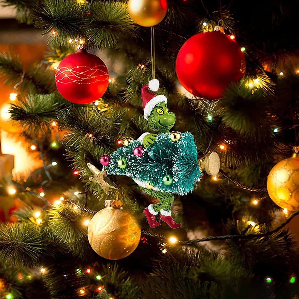 Christmas Tree Green Monsters Ornaments (18 Pcs) Cute Acrylic Cartoon Pendants