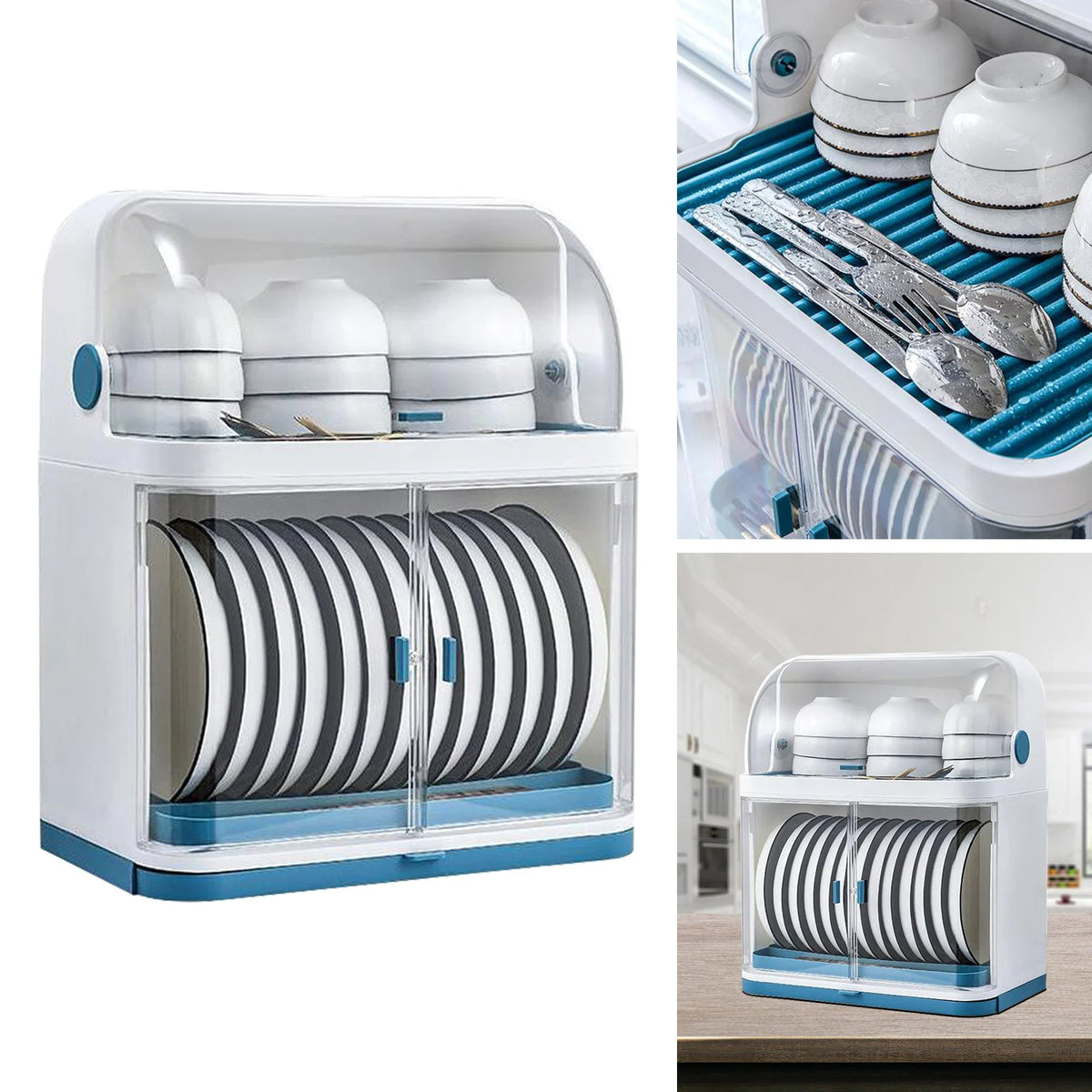 2-Tier Portable Dish Drying Rack with Lid Cutlery Holder