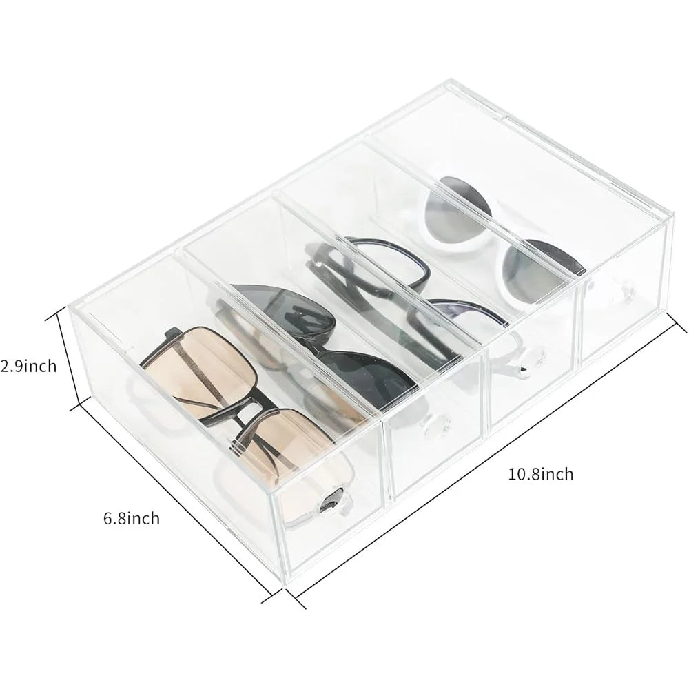 Acrylic Desk Organizer Drawers 3-Pack Transparent 4-Compartment Storage