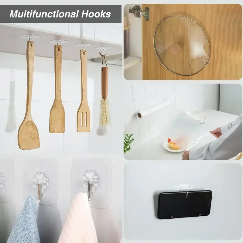 Self-Adhesive Heavy Duty Transparent Wall Hooks 20PCS