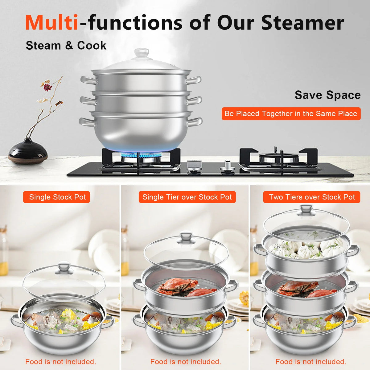 Large Stainless Steel Steaming Cooker 3 Tier