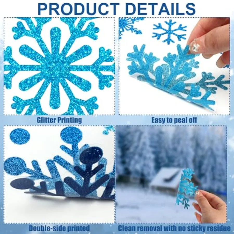 9 Sheets Glitter Snowflake Window Clings for Christmas Decorations – Double-Sided Winter Wonderland Party Home Glass Stickers