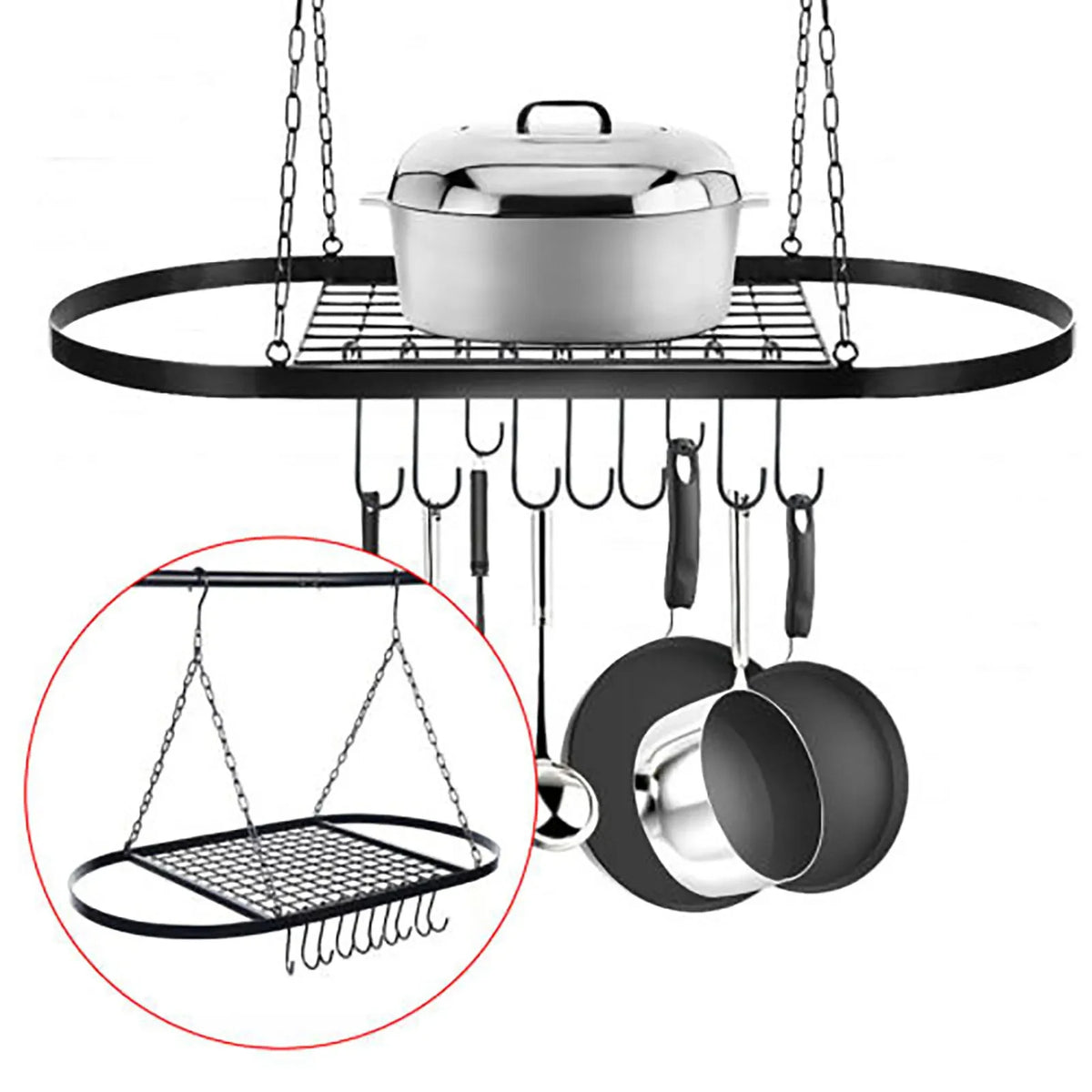 Kitchen Metal Hanging Pot Rack Wall Ceiling Mount
