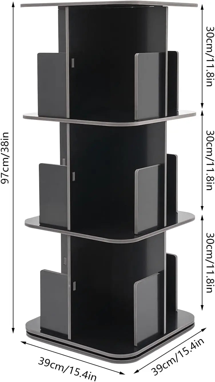 Corner Rotating Bookcase 3-Tier 360° Rotating Bookshelf Storage Rack