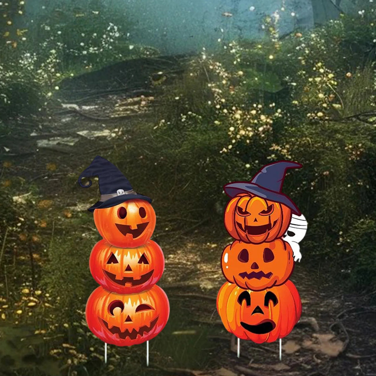 Set of 2 Halloween Pumpkin Stack Yard Signs