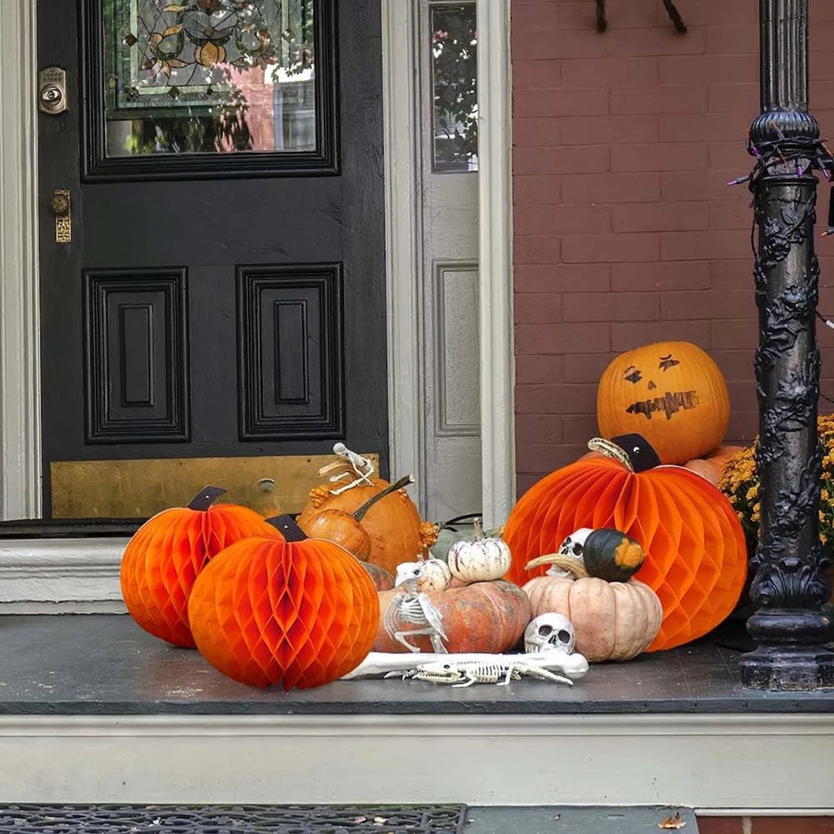 Modern 3-Piece Cubic Design Paper Pumpkins Thanksgiving Tabletop Centerpiece