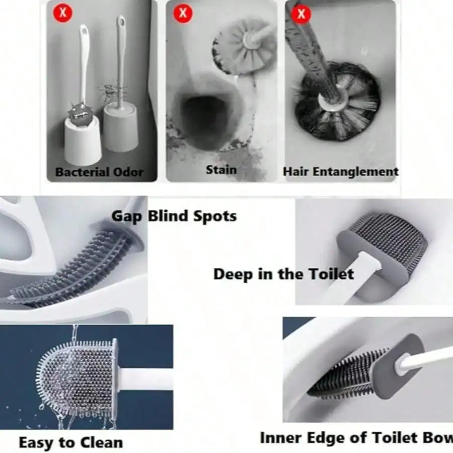 3-Piece Silicone Toilet Brush Set Wall-Mounted Holder