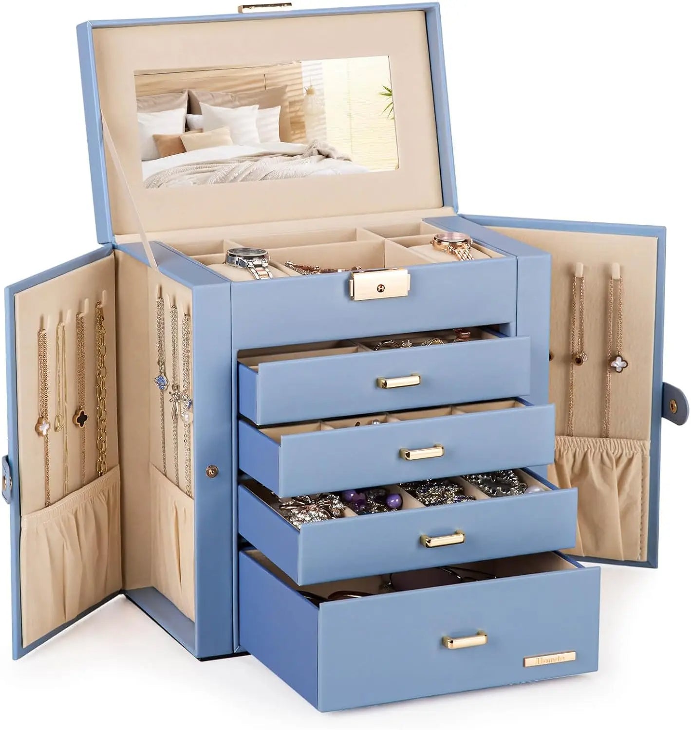 Lockable Synthetic Leather Jewelry Storage Box