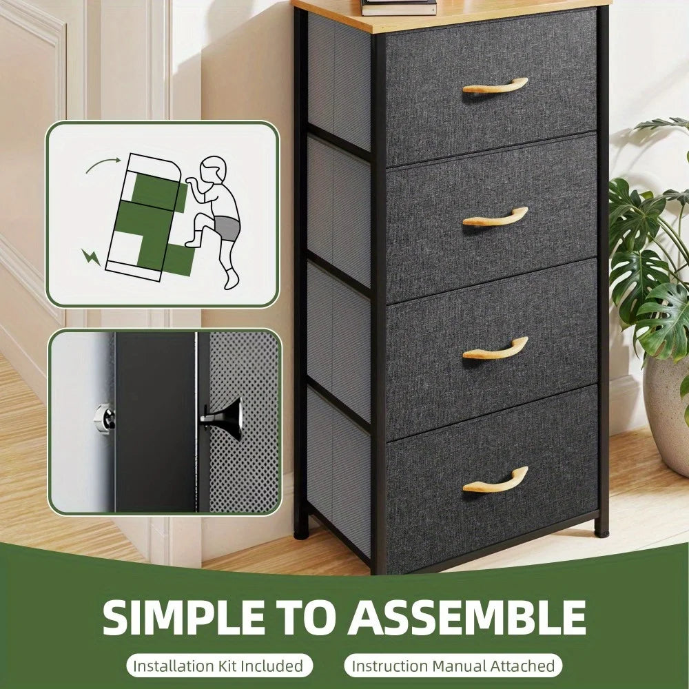 4-Drawer Storage Tower Organizer Cabinet Space-Saving Dresser with Fabric Drawers for Bedroom, Living Room, Hallway Closet