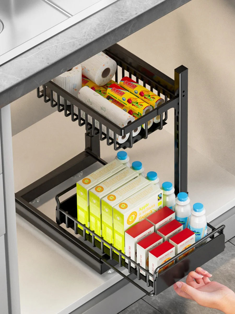 Under Sink Organizer with Sliding Drawers 2-Tier Height Adjustable Kitchen Cabinet Storage