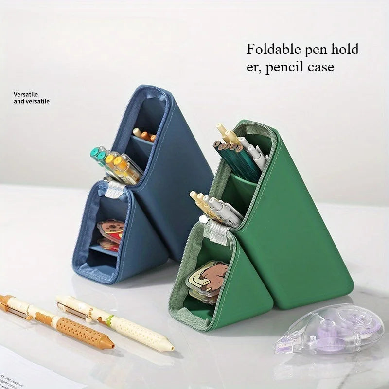 Foldable Silicone Pen Holder with Expandable Design (Green)