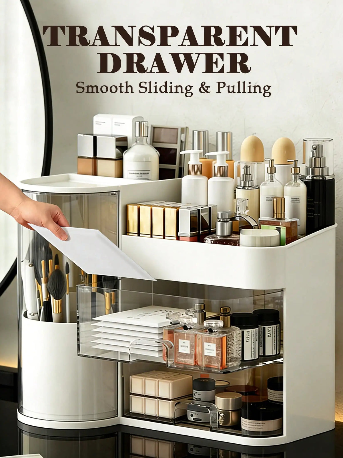 2-Tier Rotating Makeup Organizer with Brush Holder – Large-Capacity Skincare and Cosmetic Storage