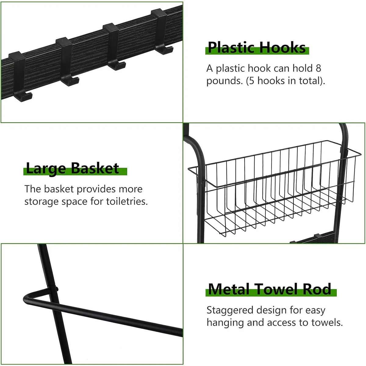 5-Tier Over Door Metal Towel Rack Heavy Duty Bathroom/Bedroom Organizer (Black)