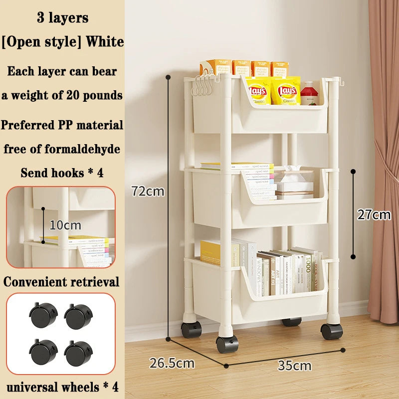 Portable Trolley 3-Layer Kitchen Storage Rack (white)