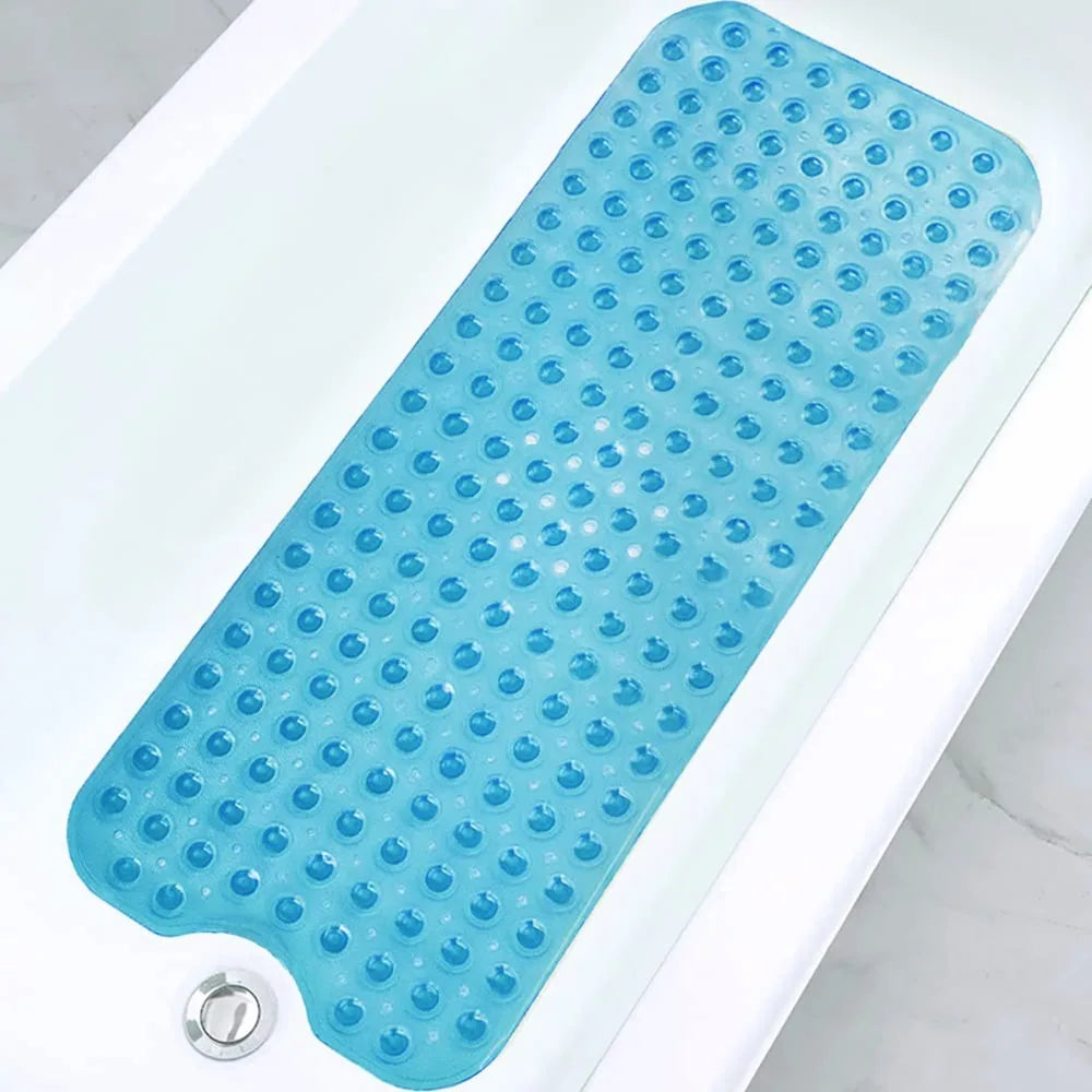 Bathtub Bath Mat PVC Large Bathtub Safety Shower Non-slip Bath Mats With Suction Cups Floor Mat, Transparent Blue (40CM x 100CM)