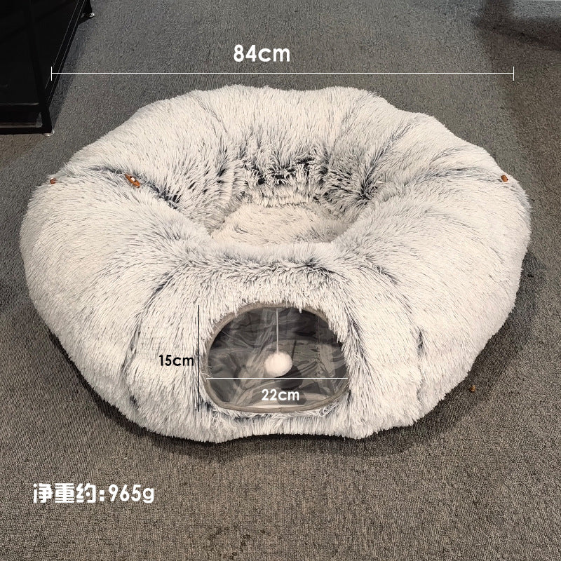 Interactive Cat Bed Plush Donut Cat Tunnel (Gray)