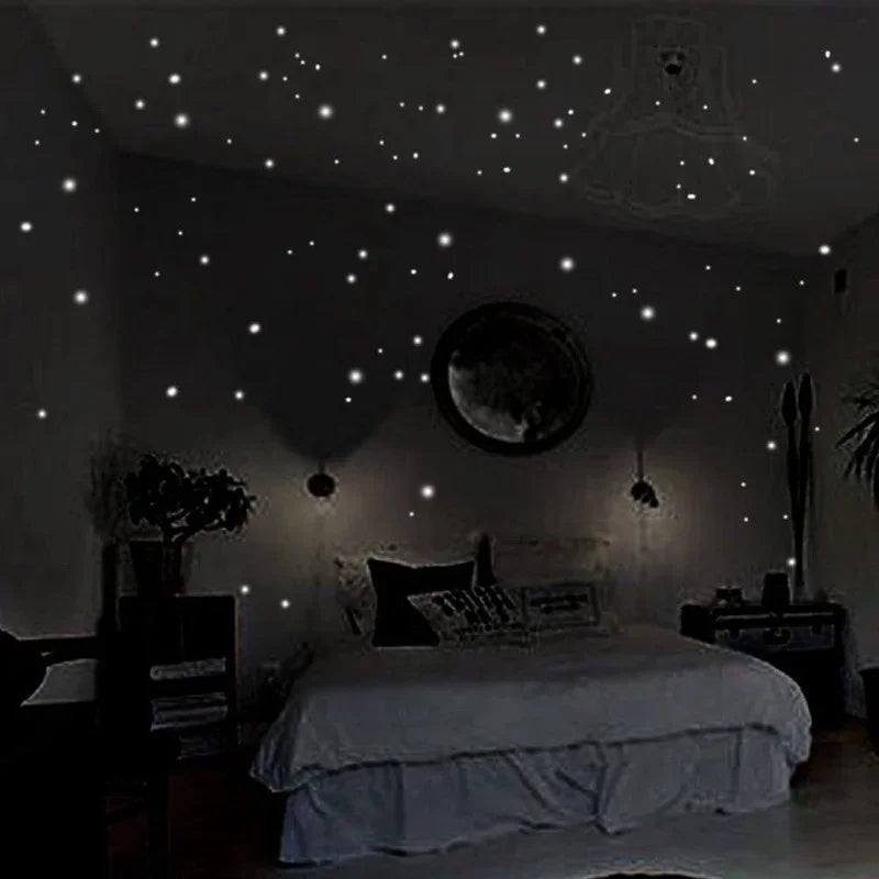 Luminous Wall Stickers Wall Decor 407 Pieces, Glow In The Dark Star Vinyl Sticker for Kid Room Creative Fluorescent Party Decoration