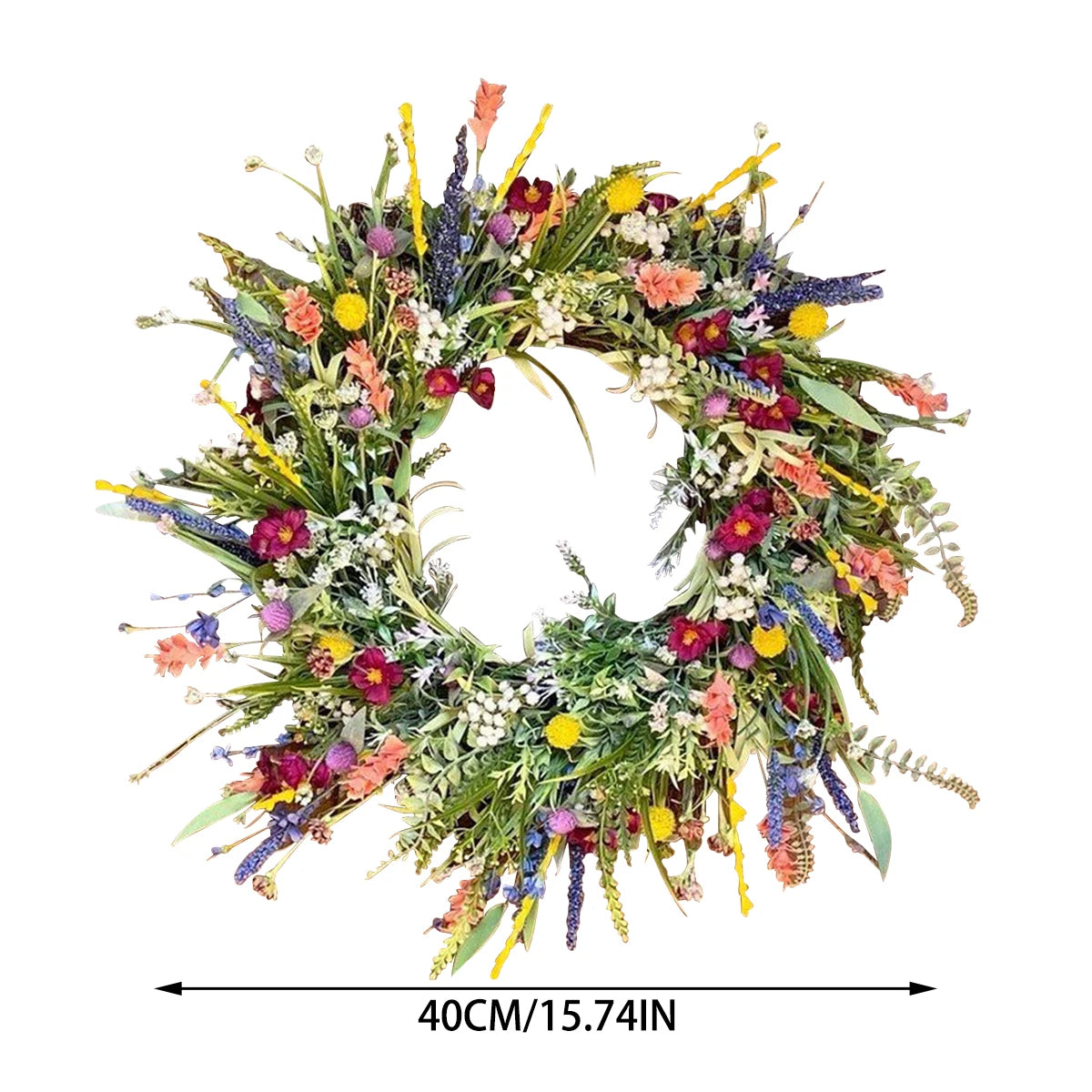 Spring Hanging Wildflower Wreath 40CM Artificial Straw Decor for Weddings & Gifts