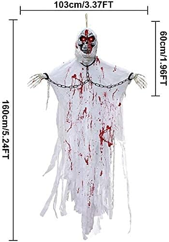 Hanging Skeleton 63" Halloween Hanging Ghost Decorations with Glowing Eyes & Creepy Sounds Halloween Haunted House Props