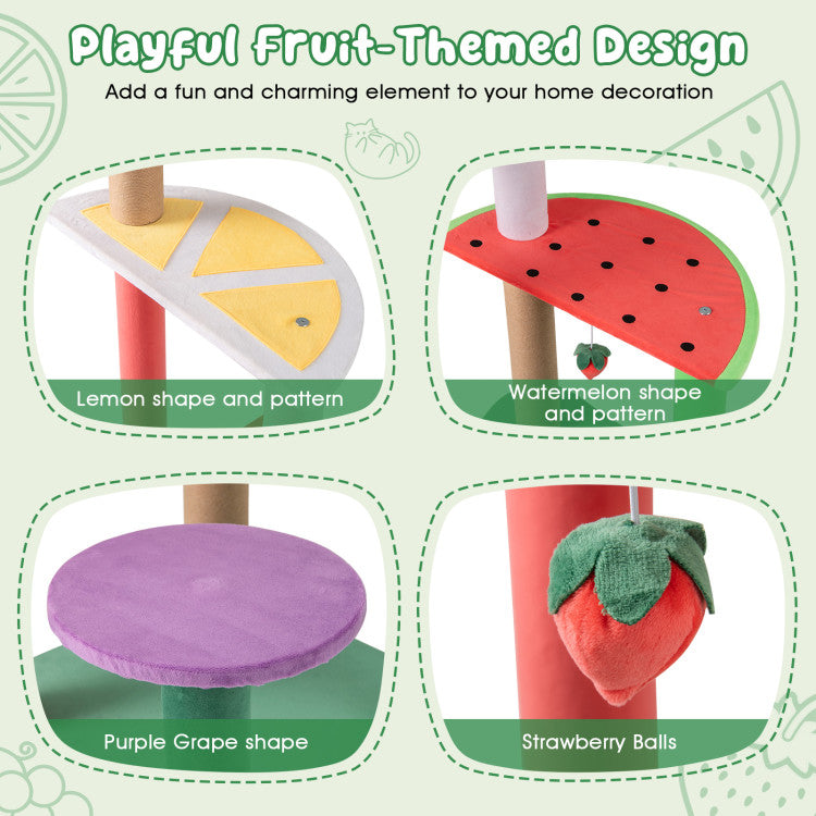 45" Multi-Level Cat Tree with Plush Top Perch Fruit Platforms
