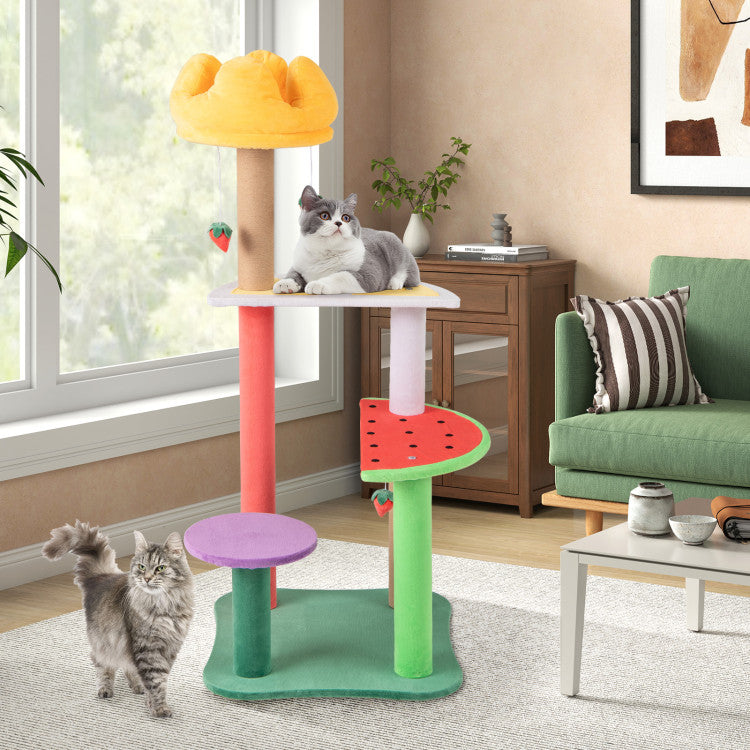 45&quot; Multi-Level Cat Tree with Plush Top Perch Fruit Platforms