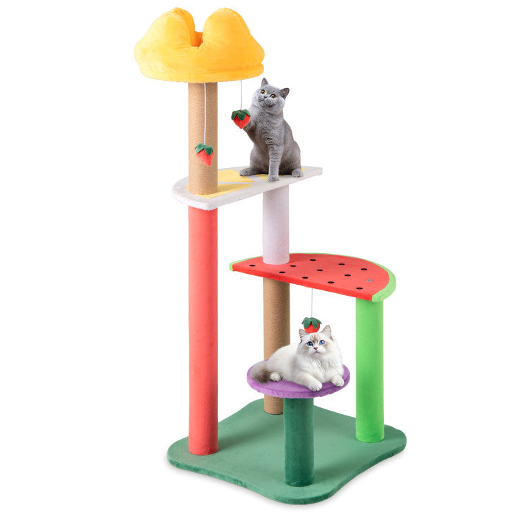 45&quot; Multi-Level Cat Tree with Plush Top Perch Fruit Platforms