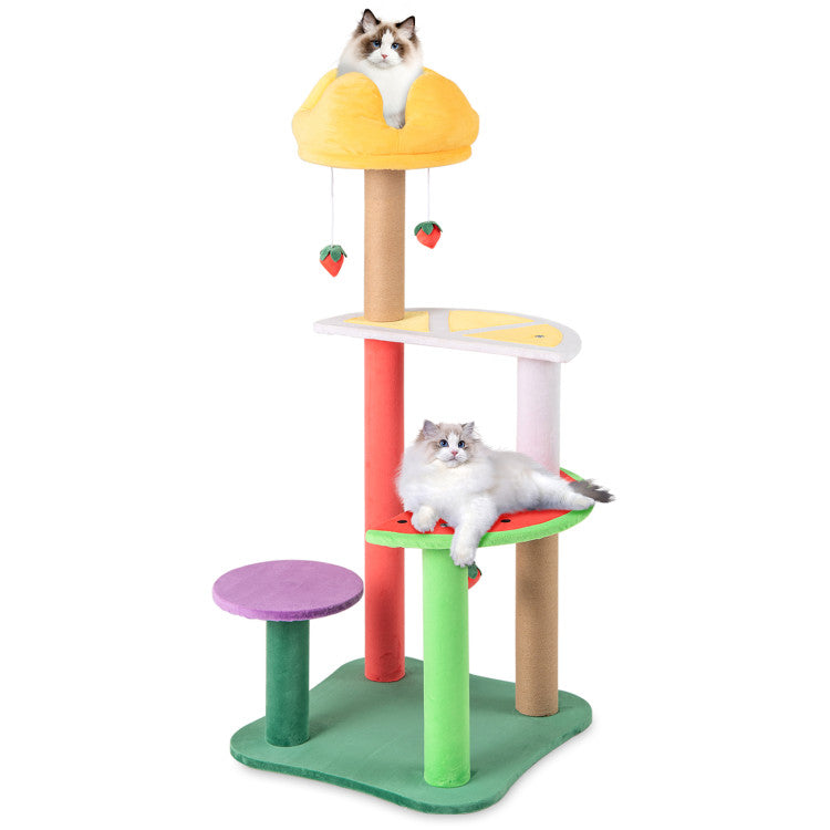45" Multi-Level Cat Tree with Plush Top Perch Fruit Platforms