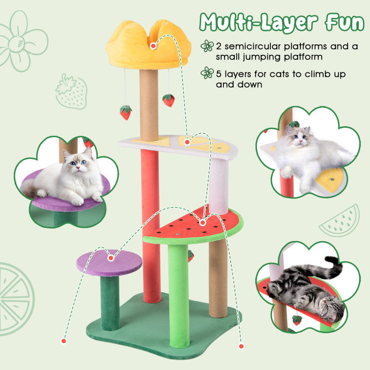 45&quot; Multi-Level Cat Tree with Plush Top Perch Fruit Platforms
