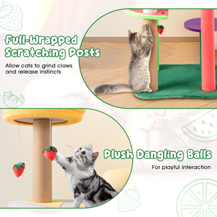 45&quot; Multi-Level Cat Tree with Plush Top Perch Fruit Platforms