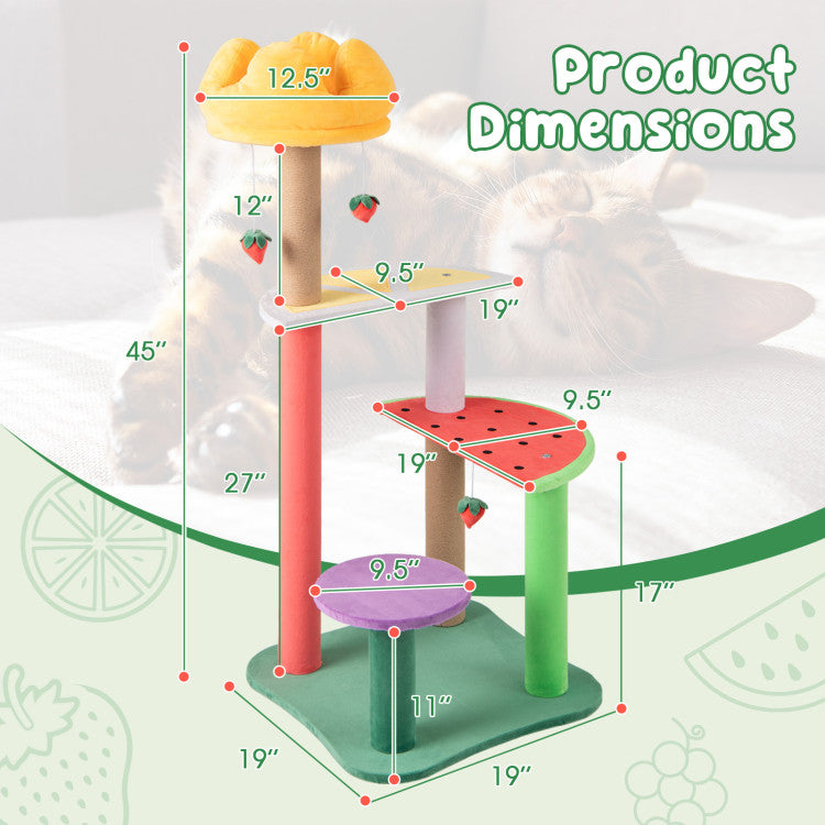 45&quot; Multi-Level Cat Tree with Plush Top Perch Fruit Platforms