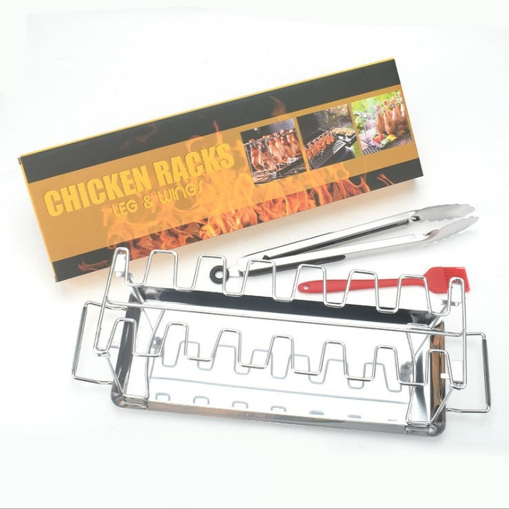 Folding Stainless Steel Chicken Leg Rack, Easy Carry Tray Grill & Smoker Friendly (4 Piece Set)