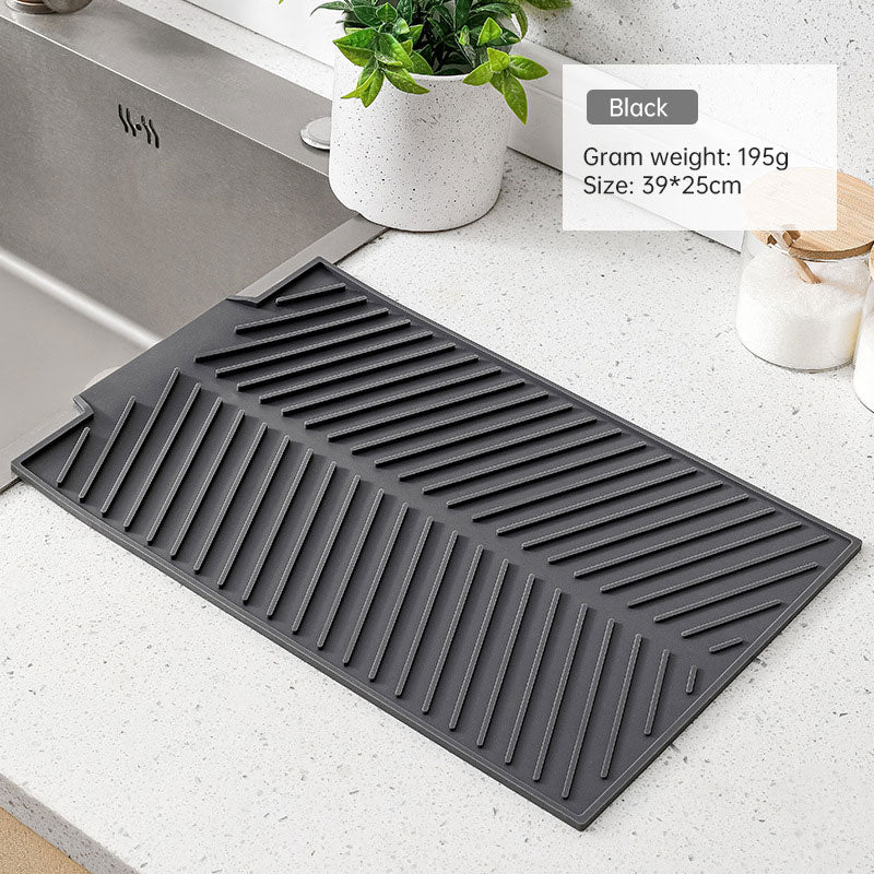 Dishes Drain Mat Pad Silicone Mat for Countertop Kitchen Sink, Dark Gray