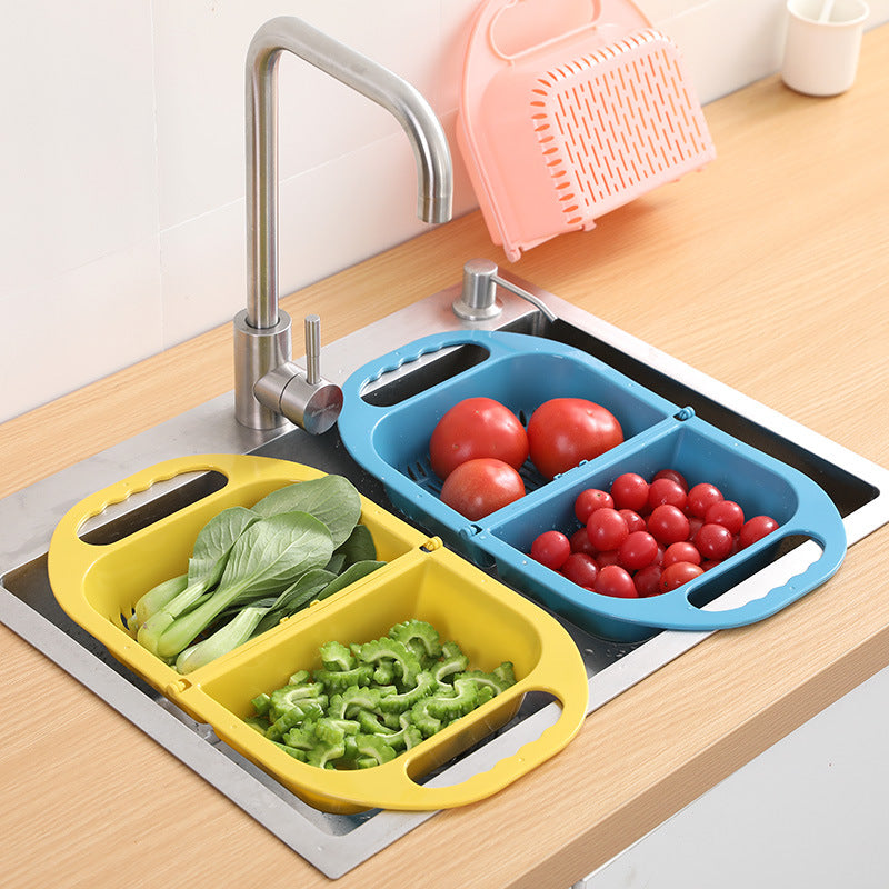 Foldable Plastic Vegetable Washbasin, 1 Pack Rectangular Drain Basket Fruit for Home Kitchen Sink Washing Dishes Storage