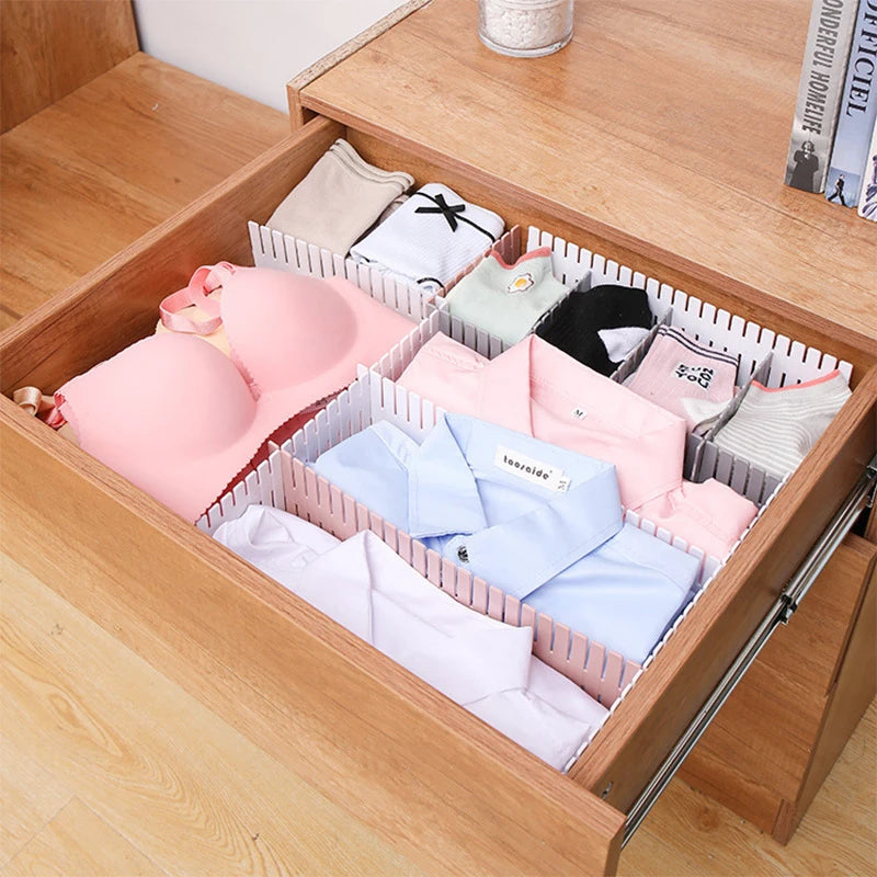 Household Adjustable Drawer Divider 4PCS, Plastic 37CM Underwear Drawer Organizer Board (White)