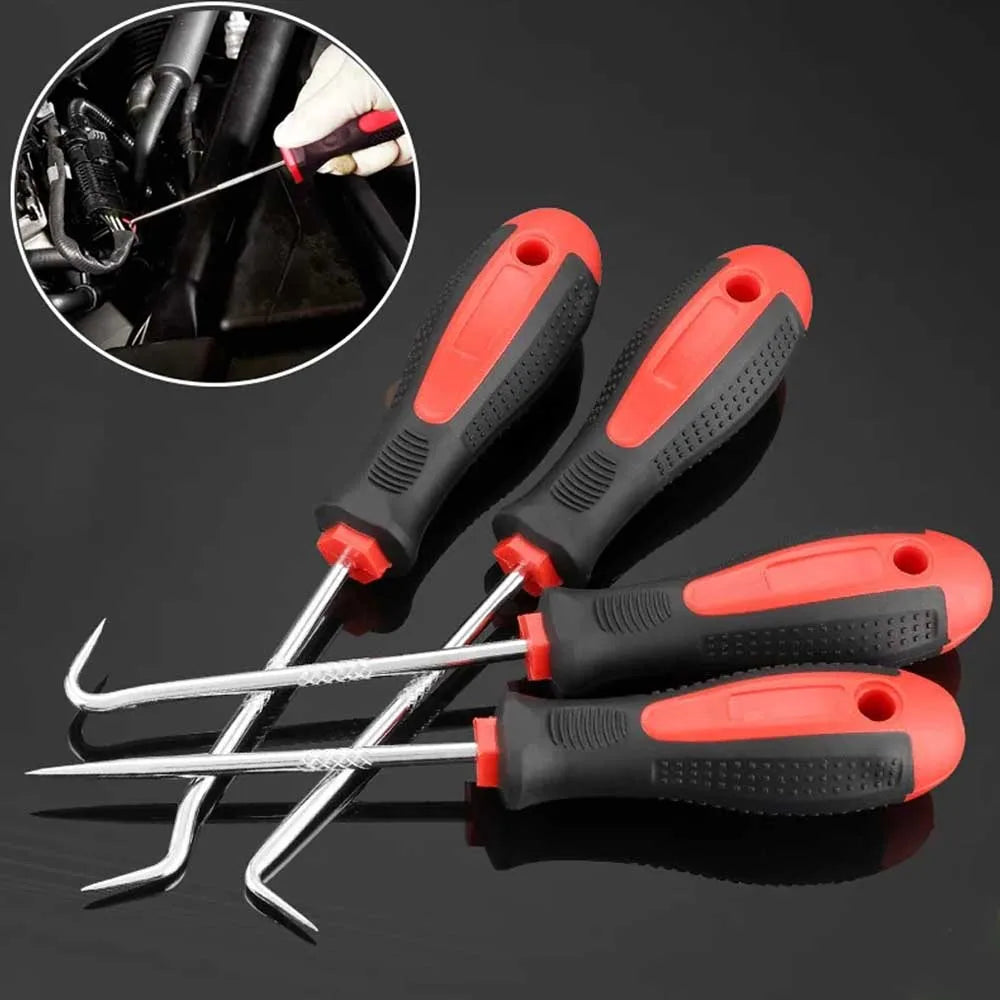 Universal Pick and Hook 4 Piece Set Car Repair Tool Kit (Black & Red)
