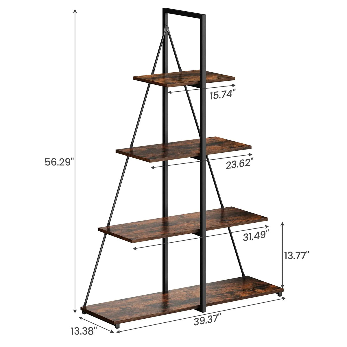 Narrow Wooden Bookcase 4-Tier for Living Room Bedroom (Brown)