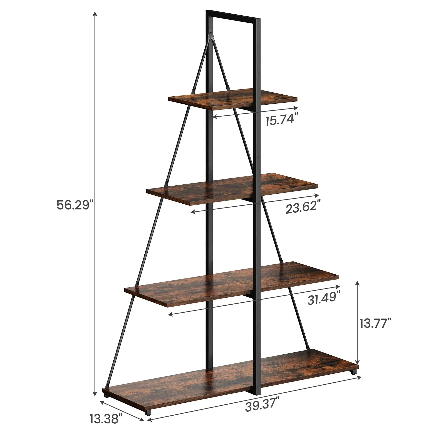 Narrow Wooden Bookcase 4-Tier for Living Room Bedroom (Brown)