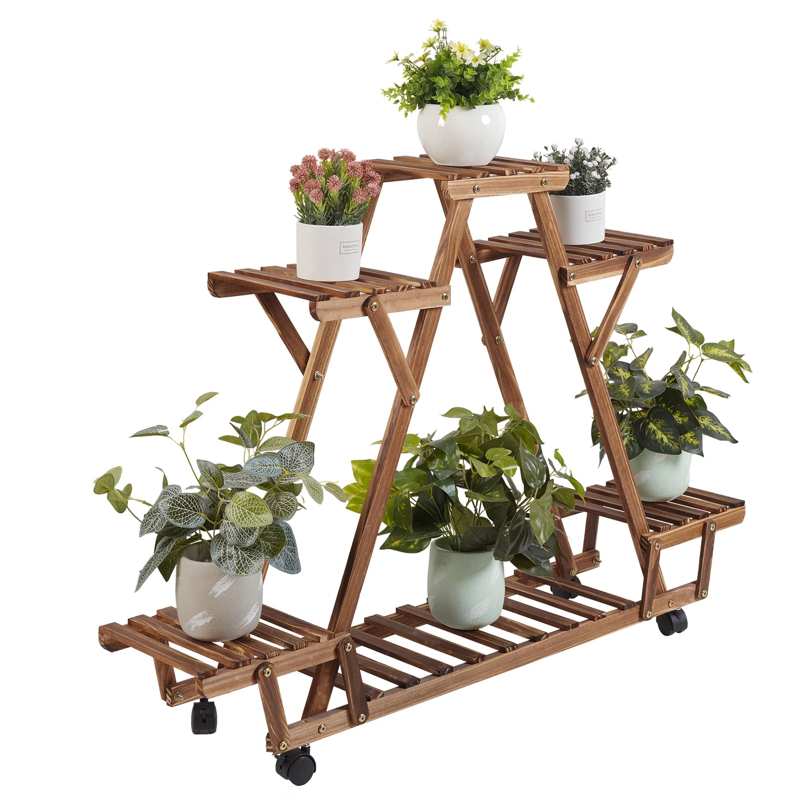 6-Tier Triangular Plant Stand with Wheels