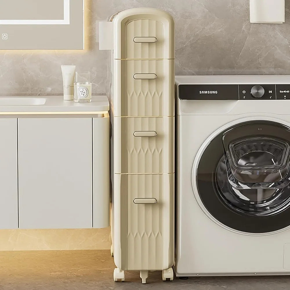 Bathroom Slim Storage Cabinet 4 Tiers Rolling Cart